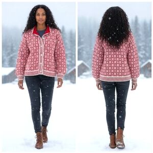 Vigdis Design Vintage Norway Fair Isle Snowflake Cardigan EUC Size M     F217